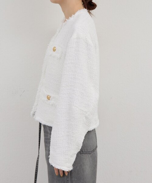 GALLARDAGALANTE（ガリャルダガランテ）の「【手洗い可】ツイードショートジャケット（ベスト・レディース・ブラック/ホワイト・FREE）」の10枚目の写真