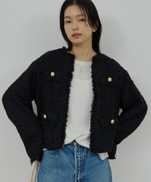 GALLARDAGALANTE（ガリャルダガランテ）の「【手洗い可】ツイードショートジャケット（ベスト・レディース・ブラック/ホワイト・FREE）」の20枚目の写真