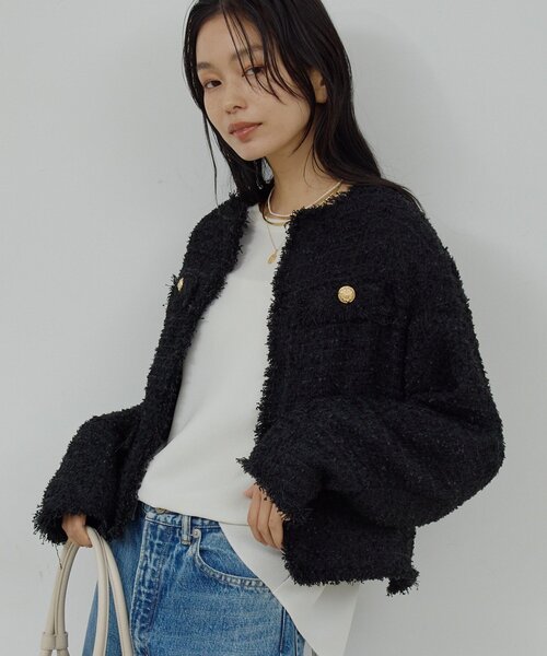 GALLARDAGALANTE（ガリャルダガランテ）の「【手洗い可】ツイードショートジャケット（ベスト・レディース・ブラック/ホワイト・FREE）」の21枚目の写真