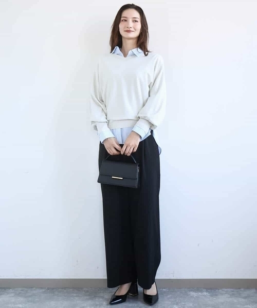 MK MICHEL KLEIN（エムケーミッシェルクラン）の「[洗える]TRストレッチワイドパンツ（その他パンツ・レディース・ブラック/ライトグレー・38）」の4枚目の写真
