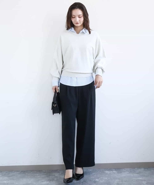 MK MICHEL KLEIN（エムケーミッシェルクラン）の「[洗える]TRストレッチワイドパンツ（その他パンツ・レディース・ブラック/ライトグレー・38）」の5枚目の写真