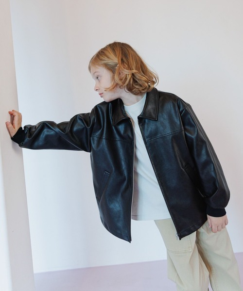 GLOBAL WORK（グローバルワーク）の「撥水フェイクレザーブルゾン/638256（ブルゾン・キッズ・ブラウン/ブラック・130cm/160cm/150cm/140cm）」の3枚目の写真