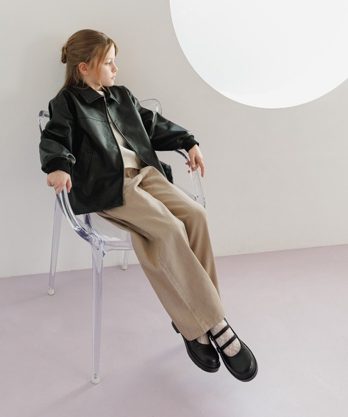 GLOBAL WORK（グローバルワーク）の「撥水フェイクレザーブルゾン/638256（ブルゾン・キッズ・ブラウン/ブラック・130cm/160cm/150cm/140cm）」の5枚目の写真