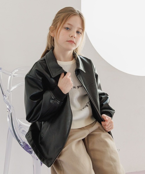GLOBAL WORK（グローバルワーク）の「撥水フェイクレザーブルゾン/638256（ブルゾン・キッズ・ブラウン/ブラック・130cm/160cm/150cm/140cm）」の9枚目の写真