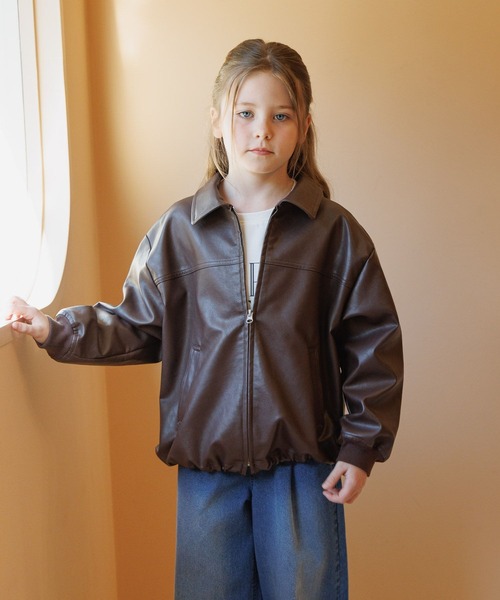 GLOBAL WORK（グローバルワーク）の「撥水フェイクレザーブルゾン/638256（ブルゾン・キッズ・ブラウン/ブラック・130cm/160cm/150cm/140cm）」の18枚目の写真