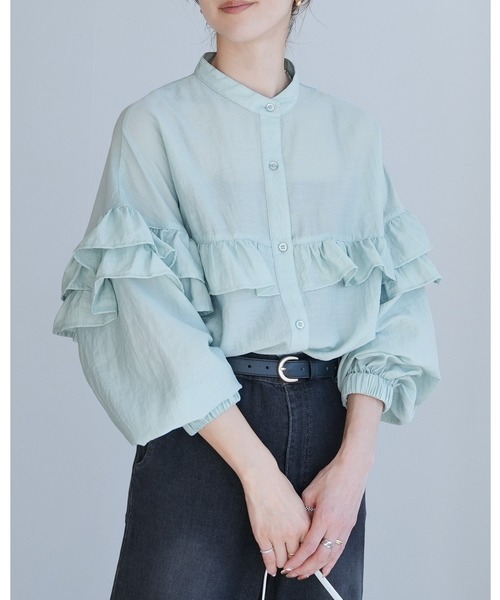 reca（レカ）の「フリルデザインシアーブラウス（シャツ/ブラウス・レディース・オフホワイト/ブルー/ブラック・M）」の3枚目の写真
