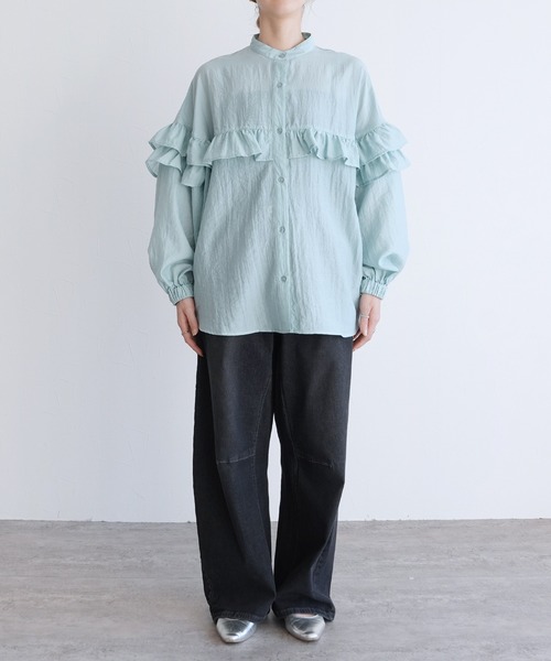 reca（レカ）の「フリルデザインシアーブラウス（シャツ/ブラウス・レディース・オフホワイト/ブルー/ブラック・M）」の14枚目の写真