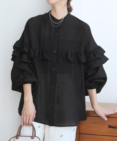 reca（レカ）の「フリルデザインシアーブラウス（シャツ/ブラウス・レディース・オフホワイト/ブルー/ブラック・M）」の5枚目の写真