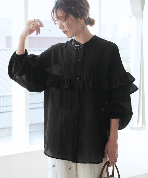 reca（レカ）の「フリルデザインシアーブラウス（シャツ/ブラウス・レディース・オフホワイト/ブルー/ブラック・M）」の8枚目の写真