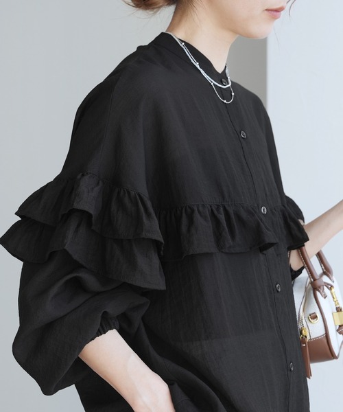 reca（レカ）の「フリルデザインシアーブラウス（シャツ/ブラウス・レディース・オフホワイト/ブルー/ブラック・M）」の9枚目の写真