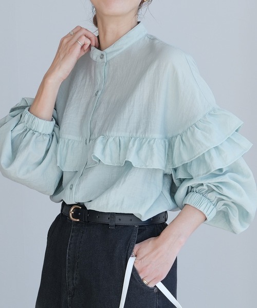 reca（レカ）の「フリルデザインシアーブラウス（シャツ/ブラウス・レディース・オフホワイト/ブルー/ブラック・M）」の10枚目の写真