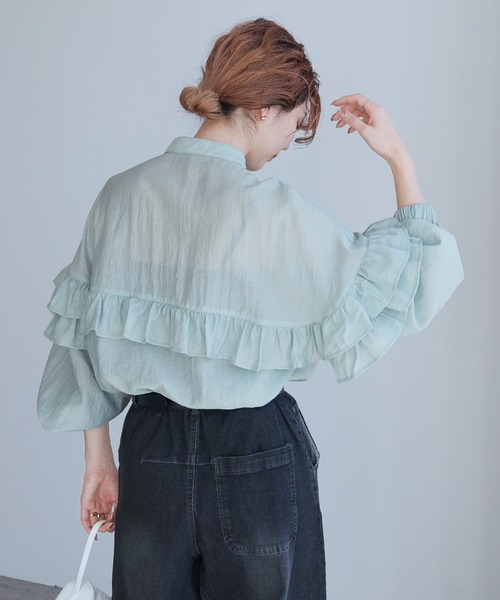 reca（レカ）の「フリルデザインシアーブラウス（シャツ/ブラウス・レディース・オフホワイト/ブルー/ブラック・M）」の11枚目の写真