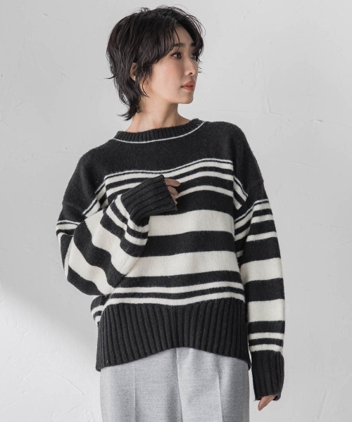 la.f…(ラエフ)の「【WEB限定】”ふんわり着心地”ランダムボーダーニット(ニット/セーター・レディース・ブラック系その他/アイボリー・9号)」の1枚目の写真