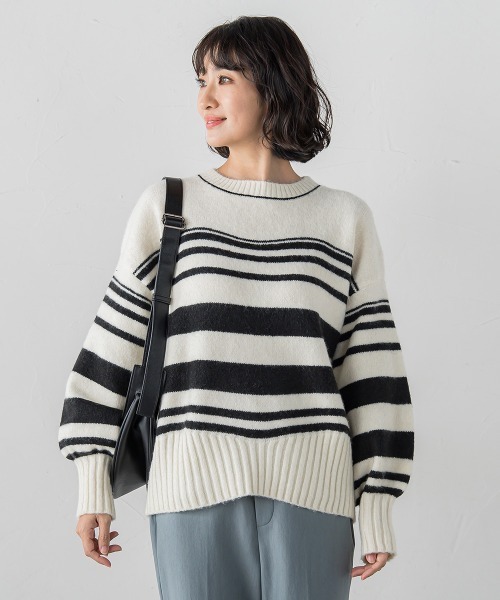 la.f…(ラエフ)の「【WEB限定】”ふんわり着心地”ランダムボーダーニット(ニット/セーター・レディース・ブラック系その他/アイボリー・9号)」の9枚目の写真