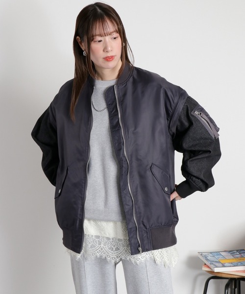 cepo（セポ）の「〈2way〉切替デニムツイルMA-1ジャケット（ブルゾン・レディース・オリーブ/ブラック・M）」の2枚目の写真