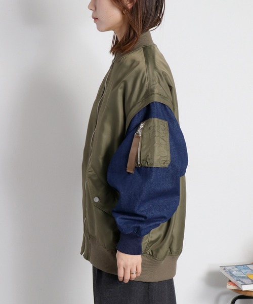 cepo（セポ）の「〈2way〉切替デニムツイルMA-1ジャケット（ブルゾン・レディース・オリーブ/ブラック・M）」の21枚目の写真