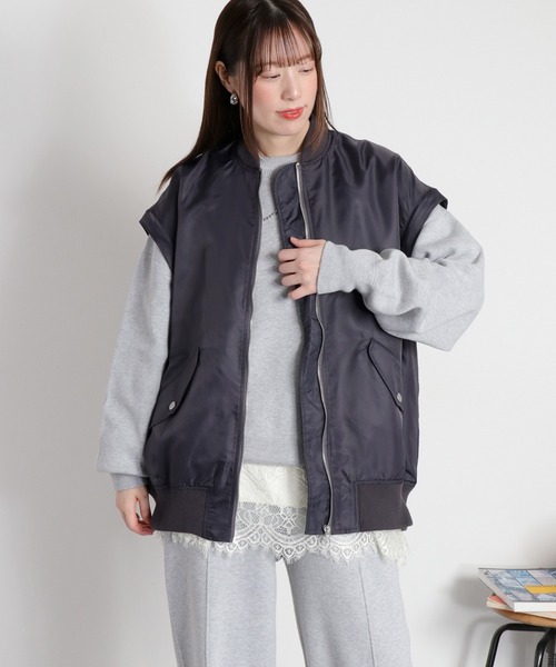 cepo（セポ）の「〈2way〉切替デニムツイルMA-1ジャケット（ブルゾン・レディース・オリーブ/ブラック・M）」の14枚目の写真