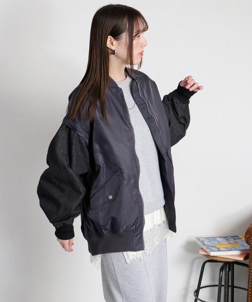 cepo（セポ）の「〈2way〉切替デニムツイルMA-1ジャケット（ブルゾン・レディース・オリーブ/ブラック・M）」の10枚目の写真