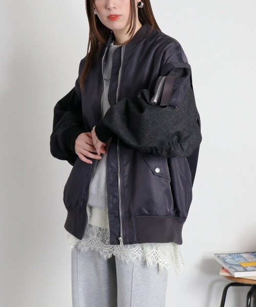 cepo（セポ）の「〈2way〉切替デニムツイルMA-1ジャケット（ブルゾン・レディース・オリーブ/ブラック・M）」の7枚目の写真