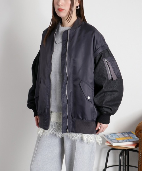 cepo（セポ）の「〈2way〉切替デニムツイルMA-1ジャケット（ブルゾン・レディース・オリーブ/ブラック・M）」の6枚目の写真