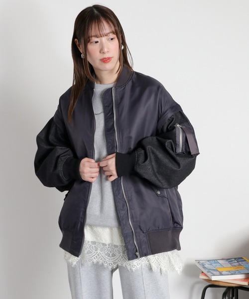 cepo（セポ）の「〈2way〉切替デニムツイルMA-1ジャケット（ブルゾン・レディース・オリーブ/ブラック・M）」の5枚目の写真