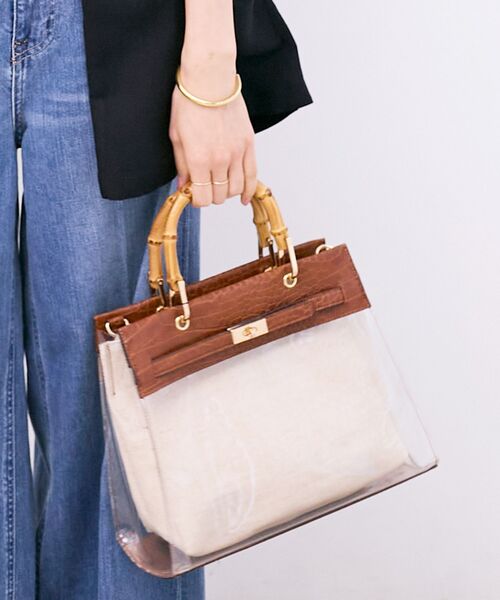 le.coeur blanc（ルクールブラン）の「バンブーハンドルクリアビニールバッグ（ハンドバッグ・レディース・ブラック/ブラウン・FREE）」の2枚目の写真