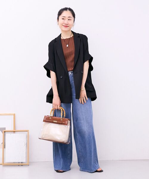 le.coeur blanc（ルクールブラン）の「バンブーハンドルクリアビニールバッグ（ハンドバッグ・レディース・ブラック/ブラウン・FREE）」の4枚目の写真