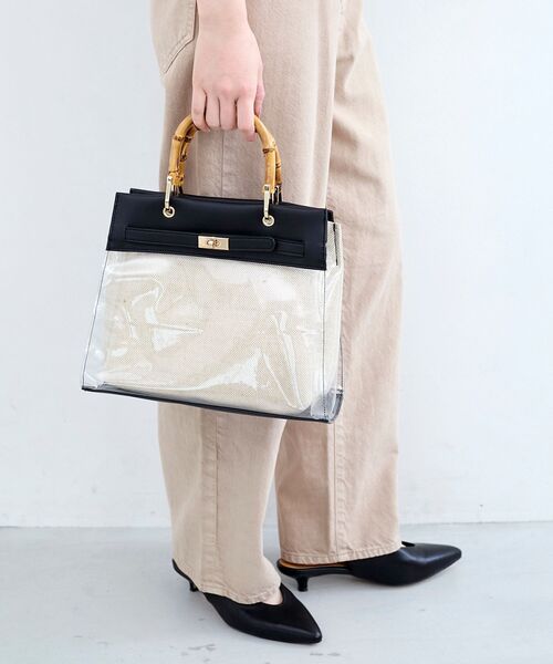 le.coeur blanc（ルクールブラン）の「バンブーハンドルクリアビニールバッグ（ハンドバッグ・レディース・ブラック/ブラウン・FREE）」の5枚目の写真