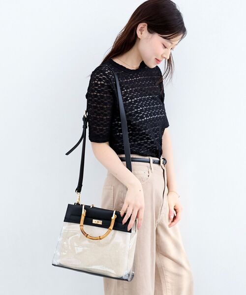 le.coeur blanc（ルクールブラン）の「バンブーハンドルクリアビニールバッグ（ハンドバッグ・レディース・ブラック/ブラウン・FREE）」の6枚目の写真
