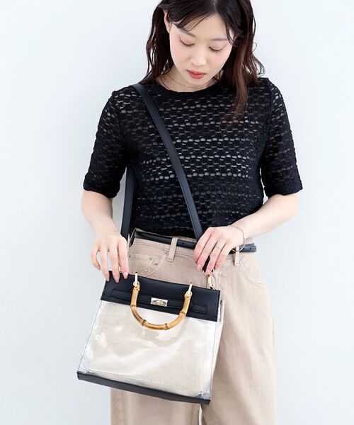le.coeur blanc（ルクールブラン）の「バンブーハンドルクリアビニールバッグ（ハンドバッグ・レディース・ブラック/ブラウン・FREE）」の7枚目の写真