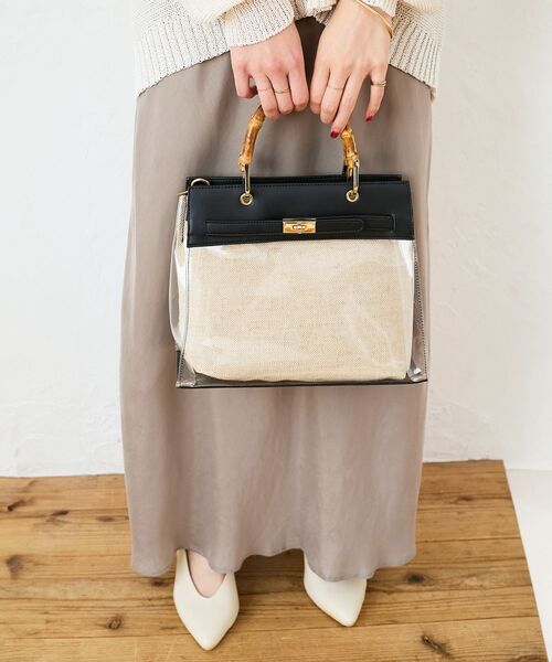 le.coeur blanc（ルクールブラン）の「バンブーハンドルクリアビニールバッグ（ハンドバッグ・レディース・ブラック/ブラウン・FREE）」の10枚目の写真