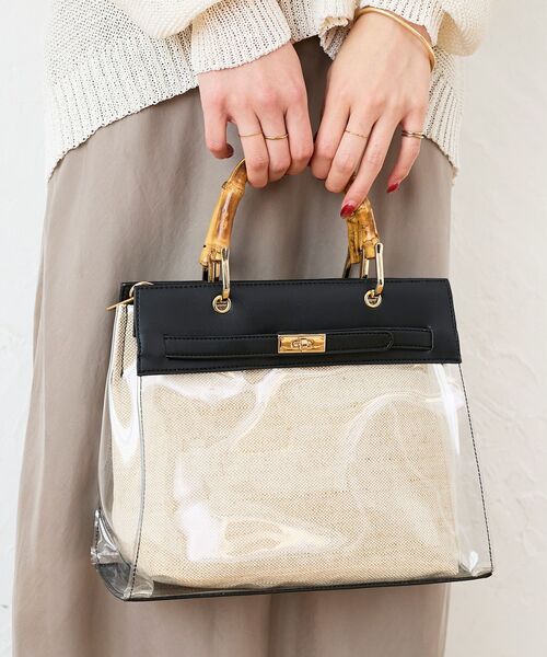le.coeur blanc（ルクールブラン）の「バンブーハンドルクリアビニールバッグ（ハンドバッグ・レディース・ブラック/ブラウン・FREE）」の11枚目の写真