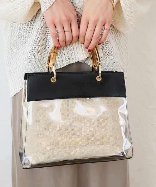 le.coeur blanc（ルクールブラン）の「バンブーハンドルクリアビニールバッグ（ハンドバッグ・レディース・ブラック/ブラウン・FREE）」の12枚目の写真
