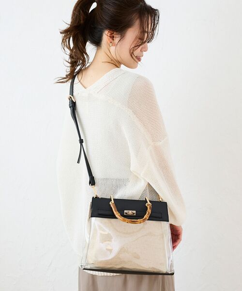 le.coeur blanc（ルクールブラン）の「バンブーハンドルクリアビニールバッグ（ハンドバッグ・レディース・ブラック/ブラウン・FREE）」の16枚目の写真