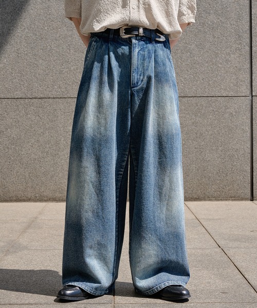 epnok(エプノック)の「アブストラクトワイドデニムスラックス(デニムパンツ・メンズ・ブラック/ブルー・SMALL/MEDIUM/LARGE)」の2枚目の写真