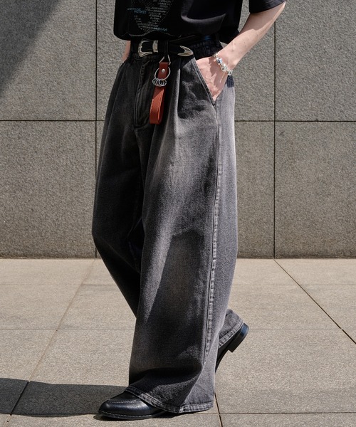 epnok(エプノック)の「アブストラクトワイドデニムスラックス(デニムパンツ・メンズ・ブラック/ブルー・SMALL/MEDIUM/LARGE)」の10枚目の写真