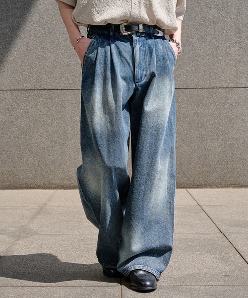epnok(エプノック)の「アブストラクトワイドデニムスラックス(デニムパンツ・メンズ・ブラック/ブルー・SMALL/MEDIUM/LARGE)」の19枚目の写真