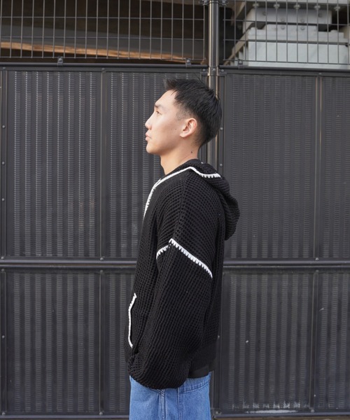 BEAVER（ビーバー）の「B omnivore/ビーオムニボー　HAND - STITCH MESH HOODIE（パーカー・メンズ・ブラック/ベージュ・L/M）」の12枚目の写真