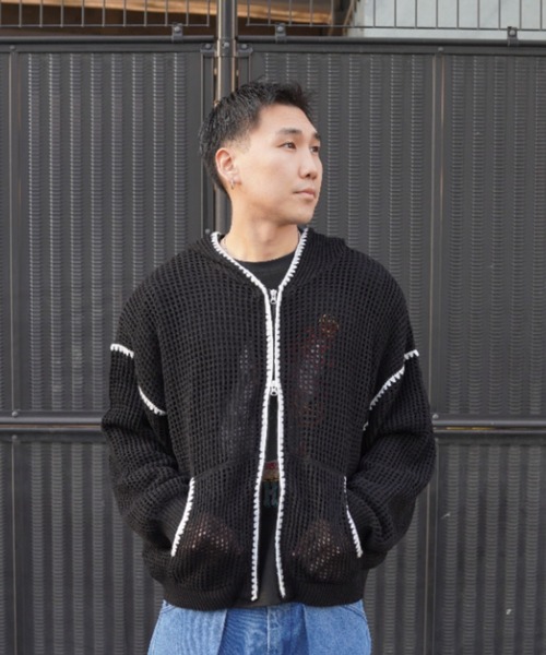 BEAVER（ビーバー）の「B omnivore/ビーオムニボー　HAND - STITCH MESH HOODIE（パーカー・メンズ・ブラック/ベージュ・L/M）」の11枚目の写真