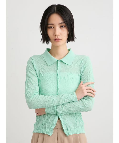 MIESROHE（ミースロエ）の「ワッシャーニットシャツ（ニット/セーター・レディース・ホワイト/ミント/イエロー/グレー・F）」の3枚目の写真