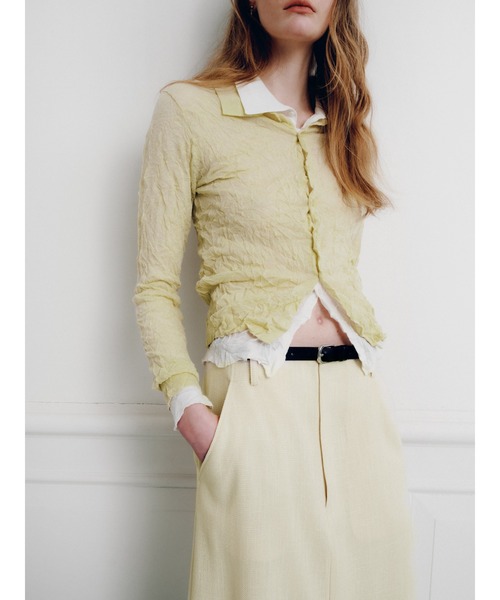 MIESROHE（ミースロエ）の「ワッシャーニットシャツ（ニット/セーター・レディース・ホワイト/ミント/イエロー/グレー・F）」の4枚目の写真