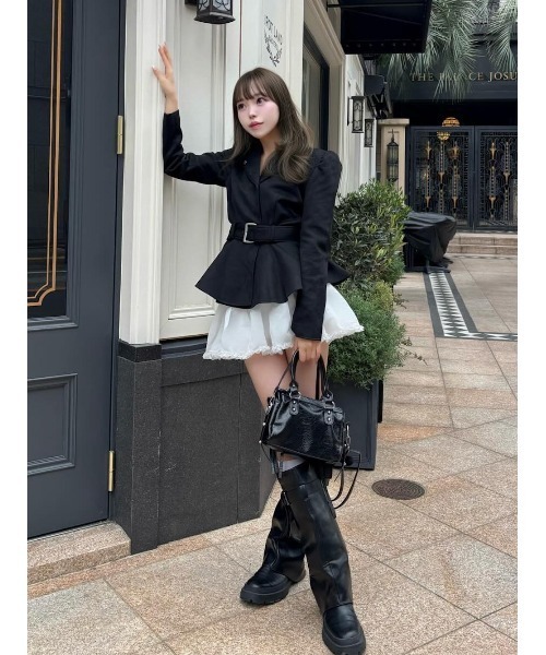 Darich（ダーリッチ）の「ヘムフレアスウェードライダースジャケット（ライダースジャケット・レディース・ブラック/モカ/ピンク・FREE）」の11枚目の写真