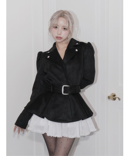 Darich（ダーリッチ）の「ヘムフレアスウェードライダースジャケット（ライダースジャケット・レディース・ブラック/モカ/ピンク・FREE）」の4枚目の写真