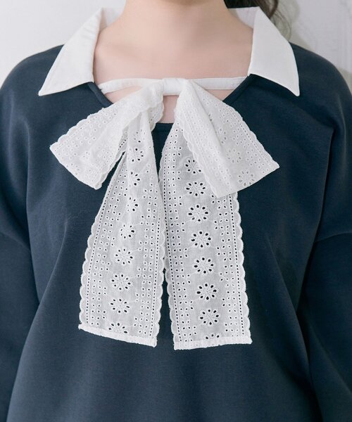 OLIVE des OLIVE（オリーブデオリーブ）の「【Belle Charme】Lace Ribbon Tie Trainer（Tシャツ/カットソー・レディース・ネイビー/トップグレー/ピンク・FREE）」の15枚目の写真