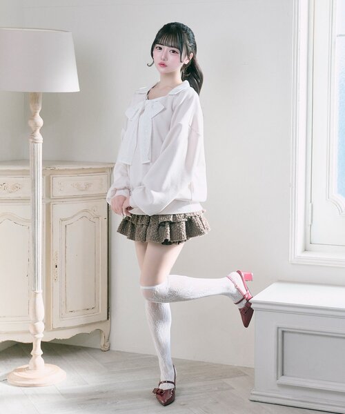 OLIVE des OLIVE（オリーブデオリーブ）の「【Belle Charme】Lace Ribbon Tie Trainer（Tシャツ/カットソー・レディース・ネイビー/トップグレー/ピンク・FREE）」の19枚目の写真