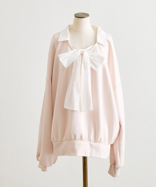 OLIVE des OLIVE（オリーブデオリーブ）の「【Belle Charme】Lace Ribbon Tie Trainer（Tシャツ/カットソー・レディース・ネイビー/トップグレー/ピンク・FREE）」の22枚目の写真