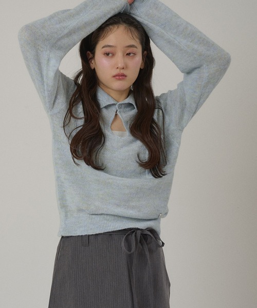 MUHET（ミュエータ）の「collared button spring knit top / 襟ボタンニット（ニット/セーター・レディース・カーキ/ライトブルー/グレー・FREE）」の15枚目の写真