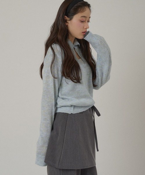 MUHET（ミュエータ）の「collared button spring knit top / 襟ボタンニット（ニット/セーター・レディース・カーキ/ライトブルー/グレー・FREE）」の16枚目の写真