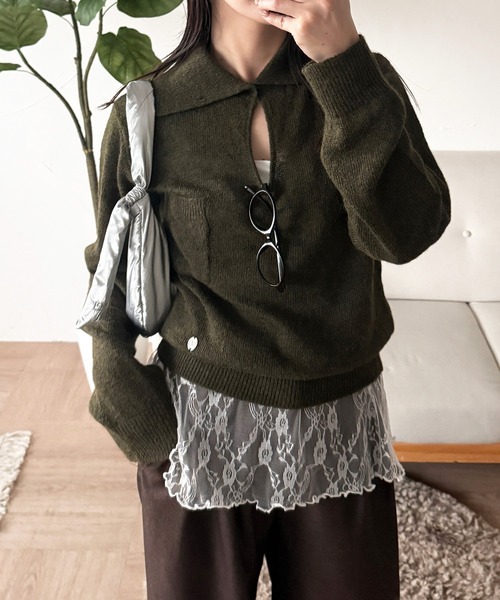 MUHET（ミュエータ）の「collared button spring knit top / 襟ボタンニット（ニット/セーター・レディース・カーキ/ライトブルー/グレー・FREE）」の22枚目の写真