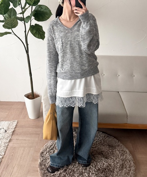 MUHET（ミュエータ）の「collared button spring knit top / 襟ボタンニット（ニット/セーター・レディース・カーキ/ライトブルー/グレー・FREE）」の6枚目の写真